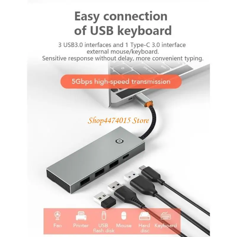 

K1AA Usb C Hub 6 in 1 Dock Station 4KHDMI USB PD100W Charging Adapter for Laptop Computers
