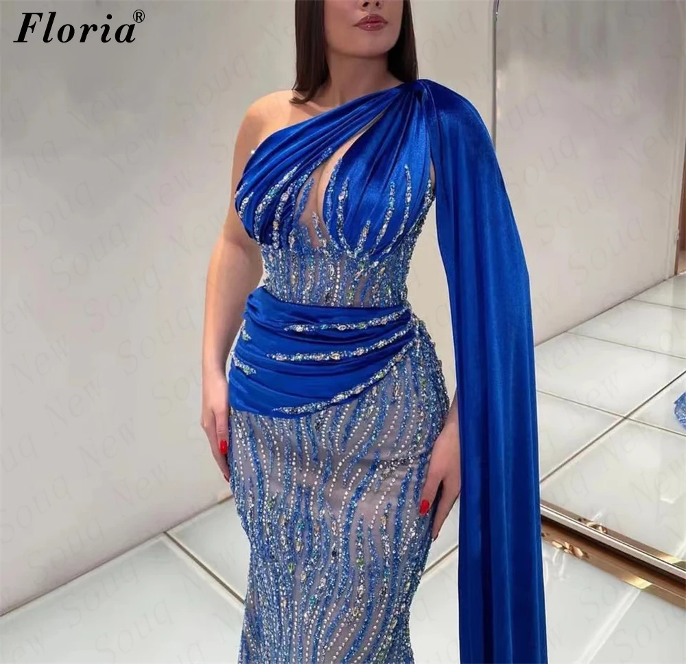 One Shoulder Royal Blue Evening Dresses For Women Mermaid Elegant Wedding Party Dresses Robes De Soirée Dubai Evening Gowns