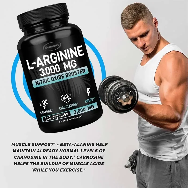 L-Arginine 3000mg - for Energy, Strength and Endurance Support During Exercise | Muscle Mass, Non-GMO