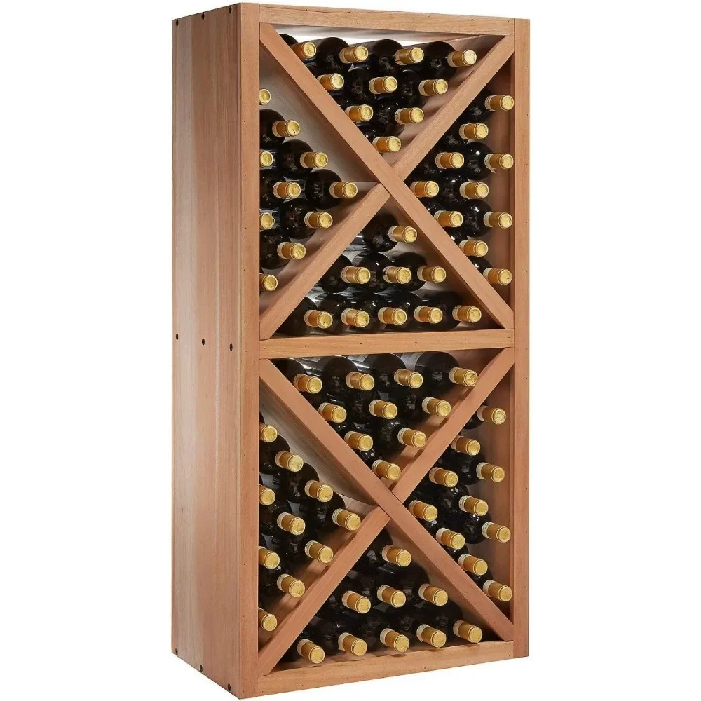 

Stackable Wine Rack - Diamond Cube Natural Finish Solid Mahogany - Holds 78 Bottles- Stylish Durable（ Diamond Solid）