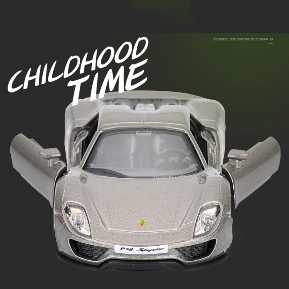 Modèle de voiture de sport en alliage moulé sous pression pour garçons, Porsche 918, véhicules de simulation avec nervures, collection de jouets, cadeaux, échelle 1:36