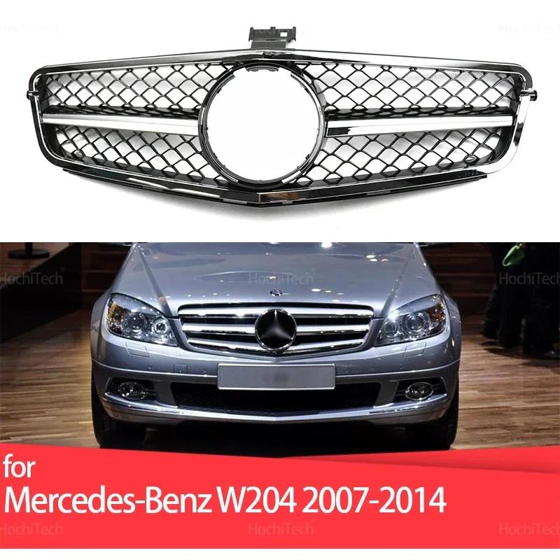 Car Front Gloss Balck Grills Grille Sports Front Hood Grille for Mercedes W204 C-Class Sedan/saloon C180 C200 C300 2007-2014