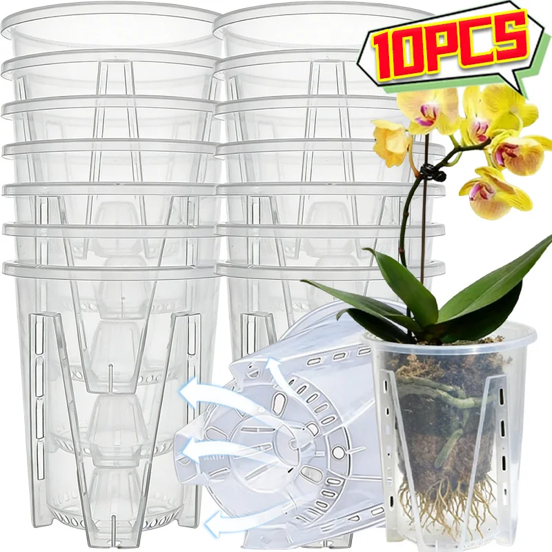 Maceta de orquídeas de 4 tamaños, macetero de plástico transparente con agujeros, maceta transpirable para plantas Phalaenopsis, decoración del hogar y jardín