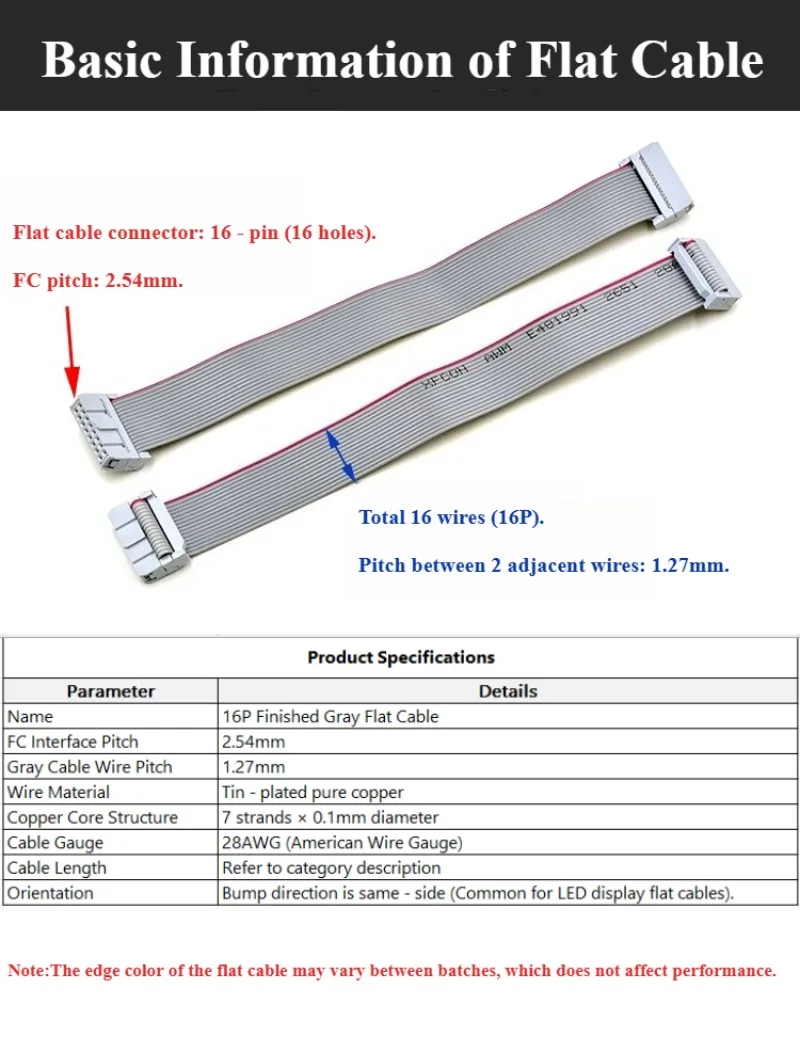 Conector idc cabo de exibição led 16p acabado fc cinza conexão cabo de dados transmissão de tela de caminhada de 16 pinos 2.54mm cobre puro