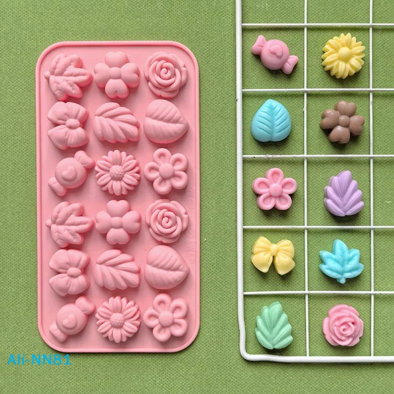 

【N】18-Cavity Fondant Mold for Baking, Flexible 3D Silicone Craft Mold with Floral Design, Easy Release Cake tools
