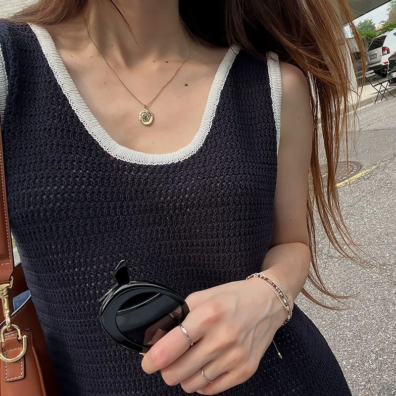 U الرقبة المرقعة عطلة محبوك فستان طويل المرأة الصيف فو الكتان مستقيم البلوز ميدي فستان الشمس الإناث ملابس امرأة 2025