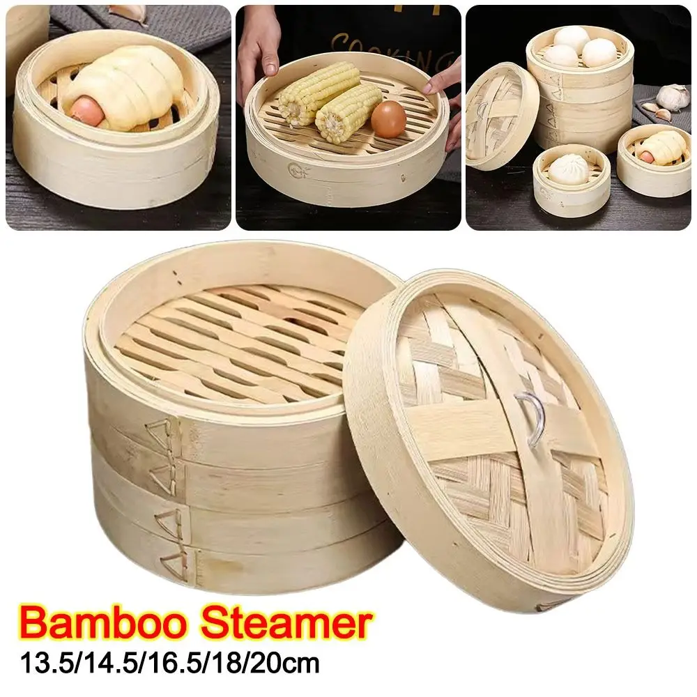 Portable Handmade Bamboo Steamer with Lid Large Capacity Dumpling Steamer Stackable Steamer Basket Cook Sticky Rice