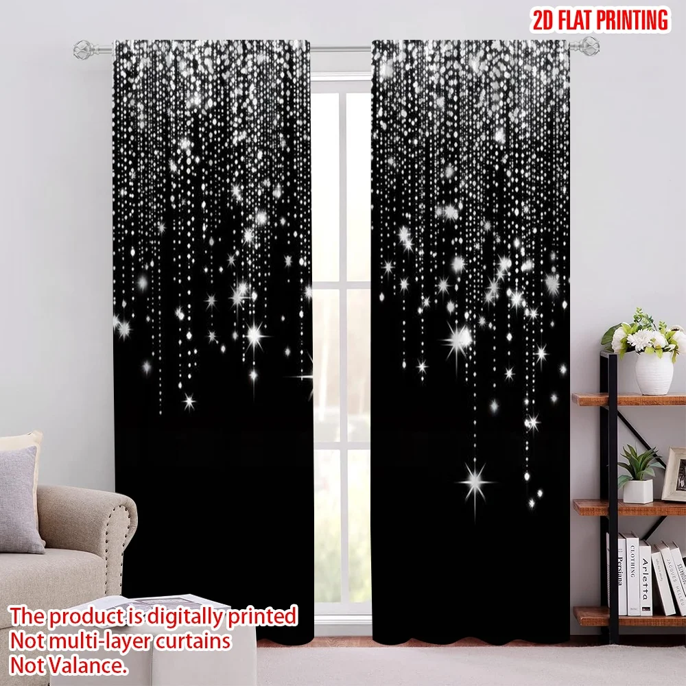 

2pcs 2D flat printing Party Window Curtains Sparkle Dots Versatile 100% Polyester,Without Electricity Festive Wall Decor
