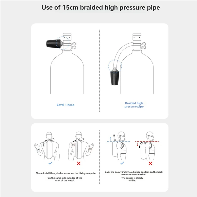 

B72A 2X Diving High Pressure Regulator Hose Professional Woven Flexible Safe Scuba Diving High Pressure Hose 15Cm