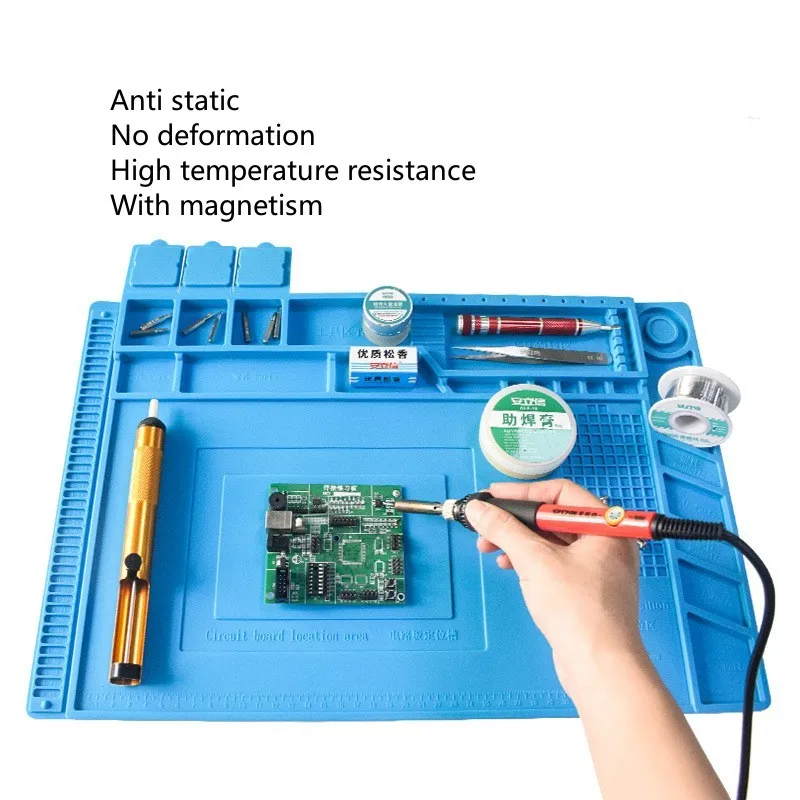 Magnetic Mat Silicone Work Mat Soldering Station Mat Heat Resistant 932°F Anti-Static for Electronic Phone Laptop Watch Repair