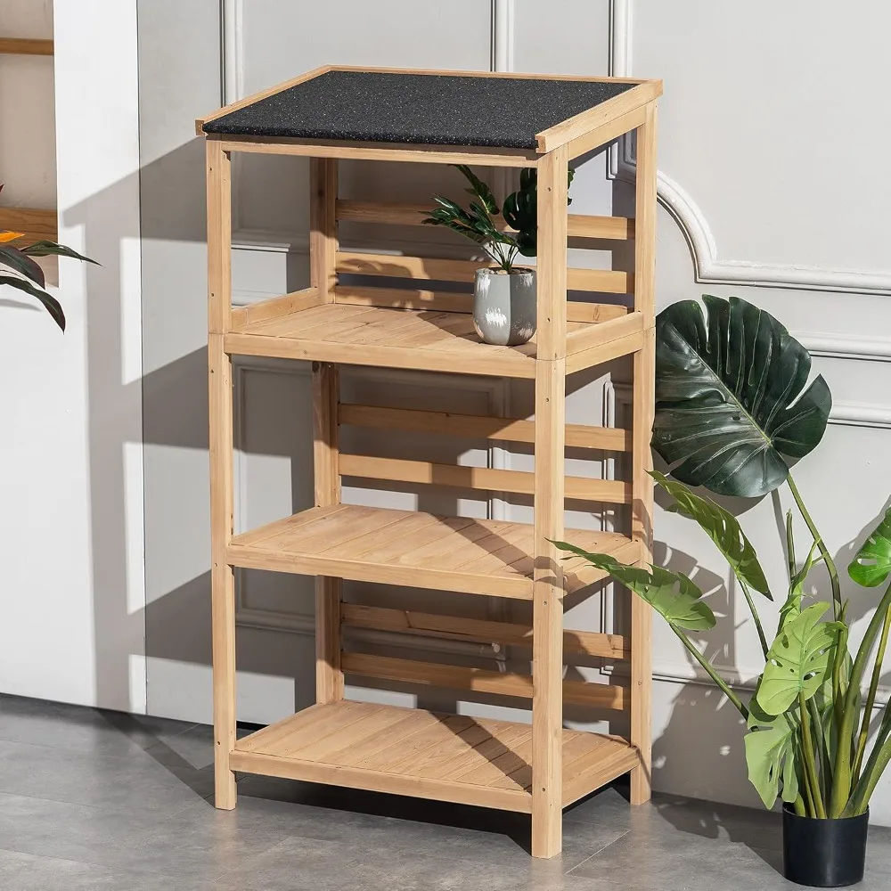 Three Tier Outdoor Shelves, Capacity Waterproof Roof, Sturdy Wooden Plant Stand, Garden Shed Patio Deck