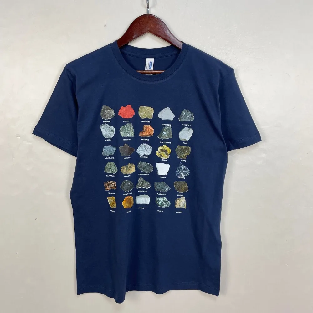 Geek Ore Mineral Gemstone and Crystal Rock Collection Cotton T-shirt Short Sleeve Tee Harajuku Style Cotton Men's Tops Clothing