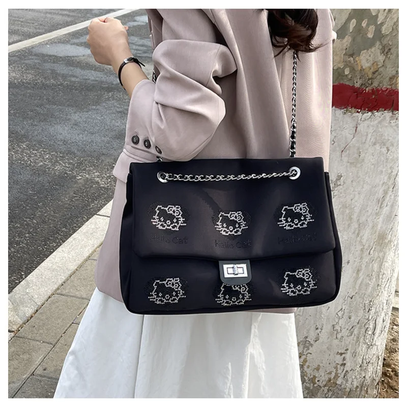 

Sanrio Hello Kitty New Rhinestone Luxury Tote Bags Korean Style Fashion Handbags Women Black Underarm Shoulder Messenger Bag