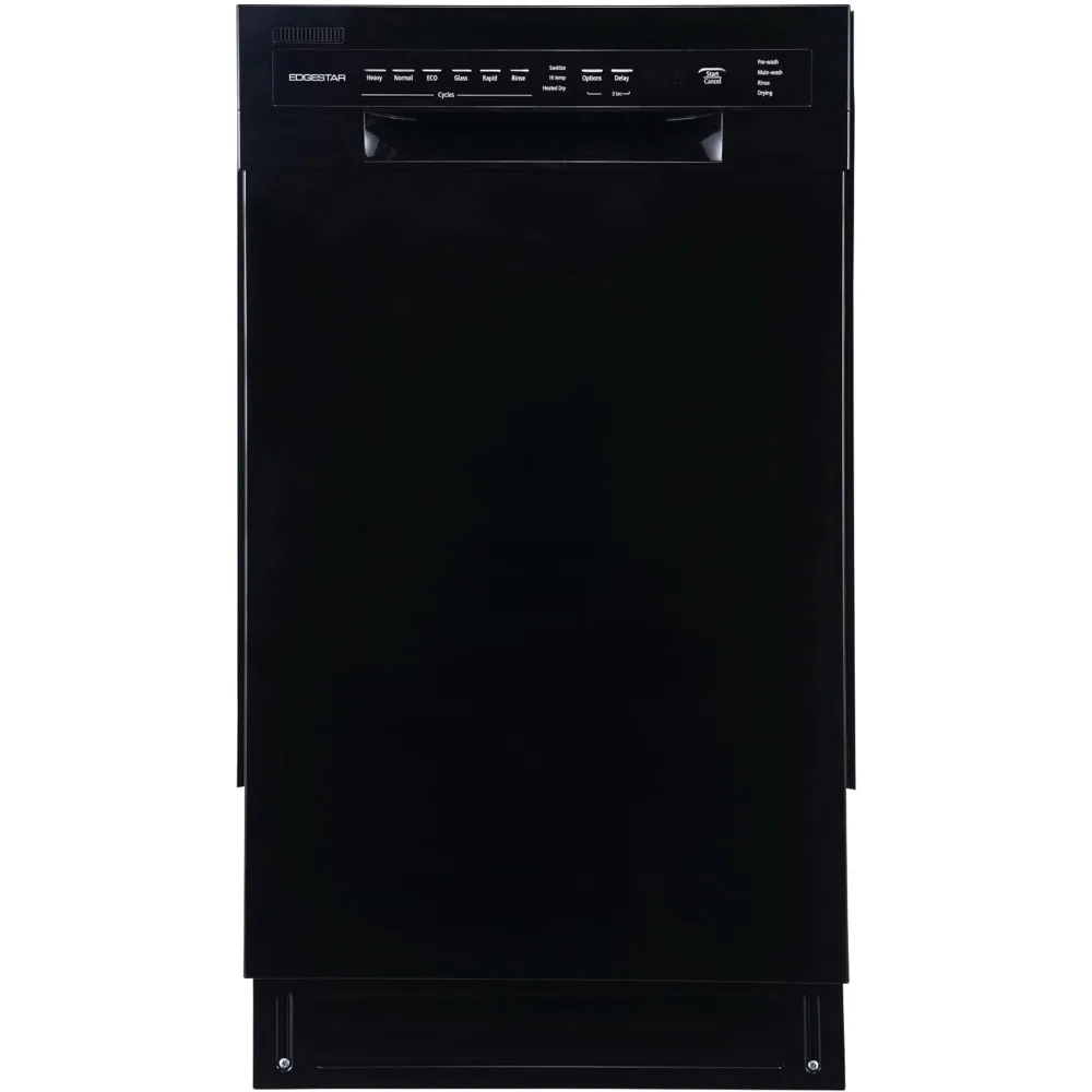 18 Inch Wide 8 Place Setting Built-In Dishwasher, 6 Wash Cycles, 3 Options: Sanitize, Hi Temp, Heated Dry, Black