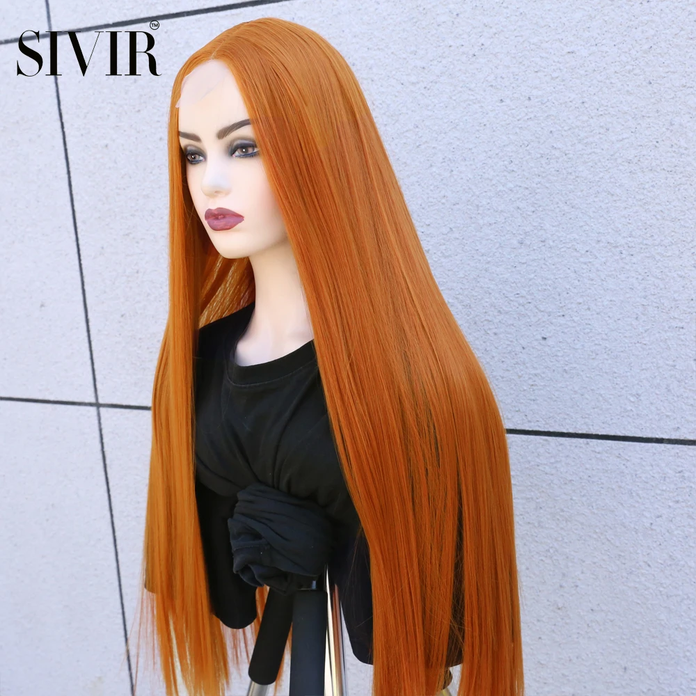 Sivir Synthetic Brazilian Wigs For  Women Long Straight Lace Ginger Orange/Pink/Purple/WHite/Brown Color Cosplay Heat Resistant