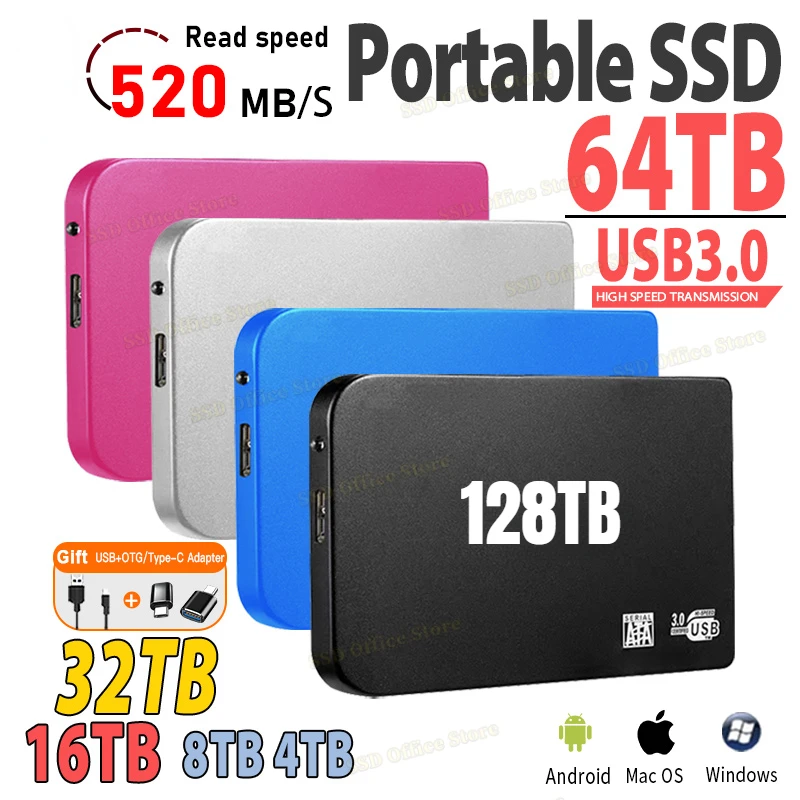 128TB New Original Portable SSD 2TB External Hard Drive 1TB Hard disk memory USB Storage for PC notebook Desktop Computer Mac