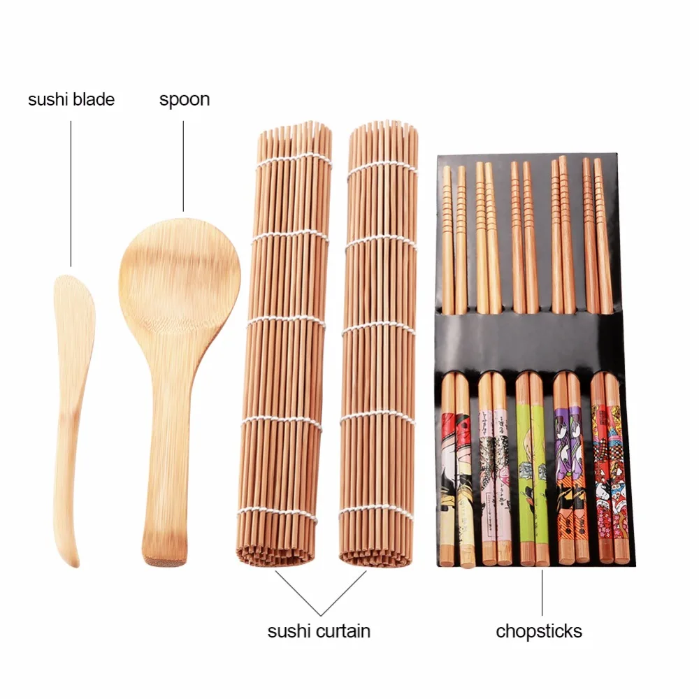 1/2/8 Pcs DIY Kitchen Sushi Maker Set Bamboo Sushi Making Tools Kit for Sushi Rice Roller Mold Roll Chopsticks Cooking Tools Set