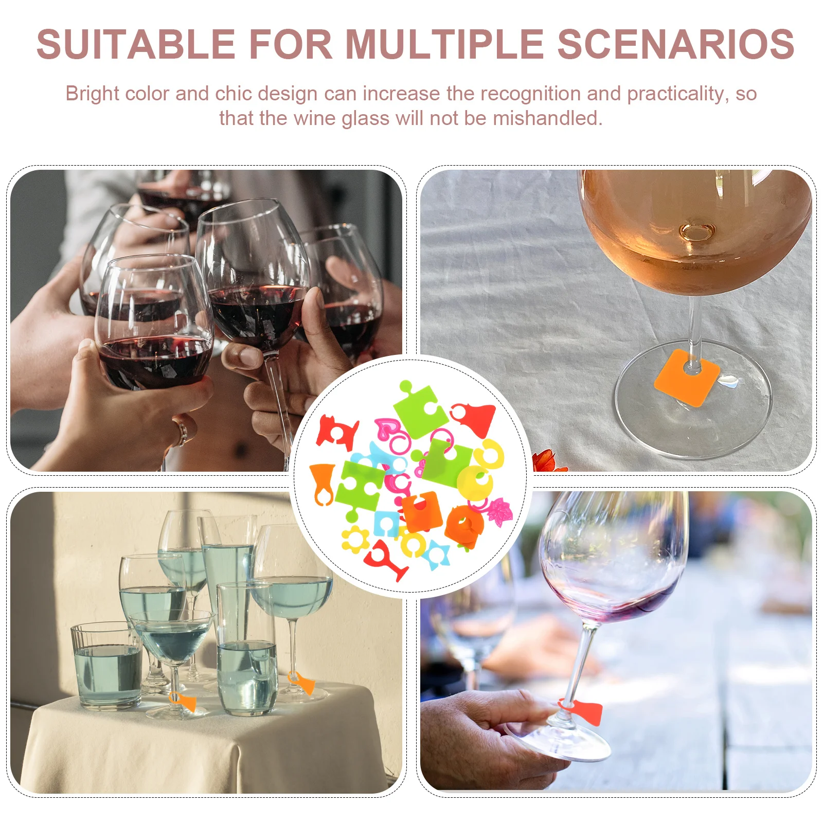 

24Pcs Reusable Silicone Wine Markers Eye-Catching Party Drink Charms Decorations Glass Marker Silicone