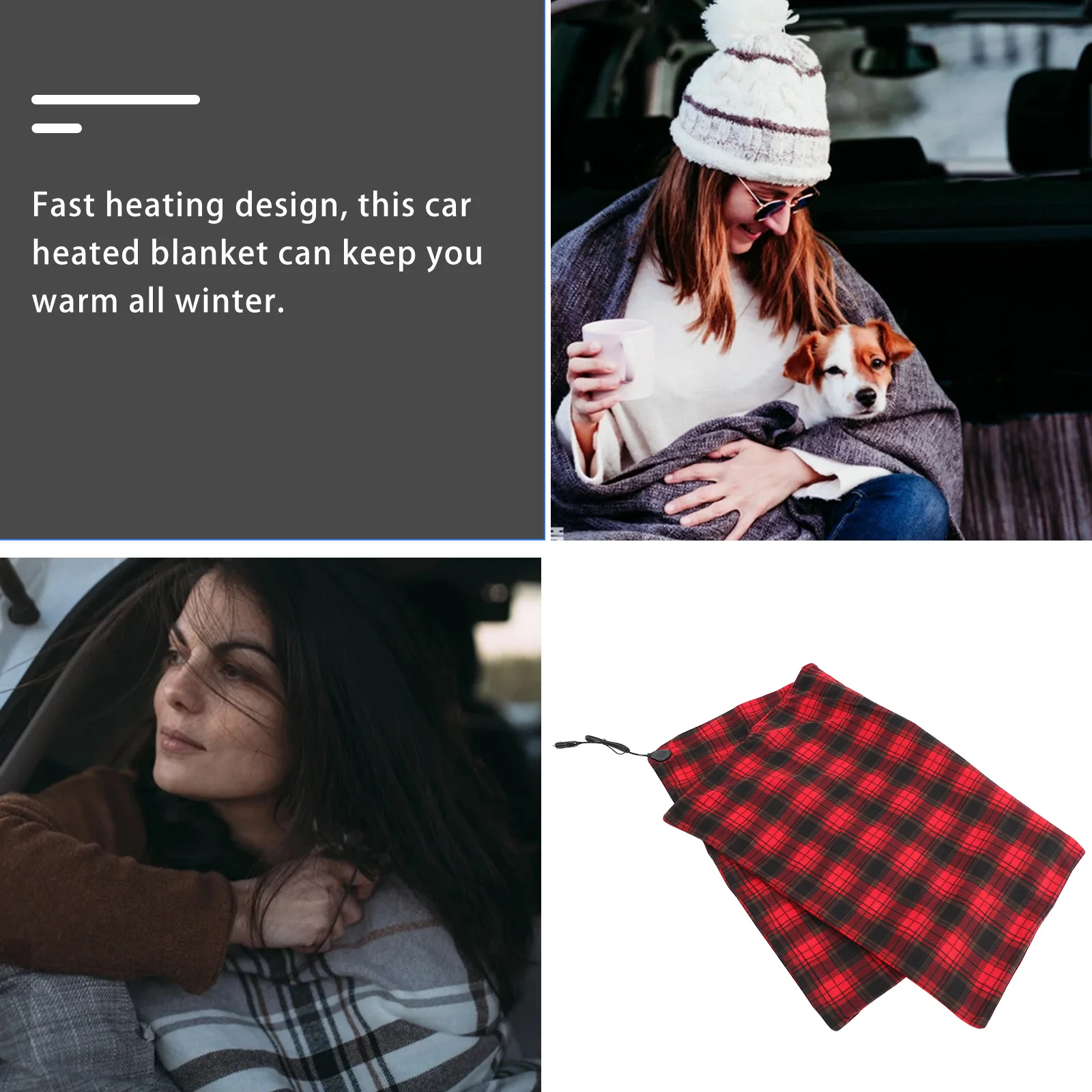 

Electric Heated 12V Fast Heating Car Blanket Auto Electric Blanket For Trunk Travel Warmth Driver Passenger 65℃ Thermostat