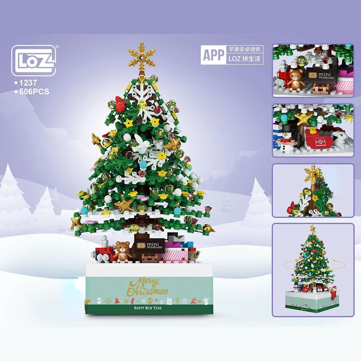 LOZ 1237 mini Block Teens Building Boys Toys DIY Bricks Christmas Tree Girls Gift Music Box Women Presents Home Decor