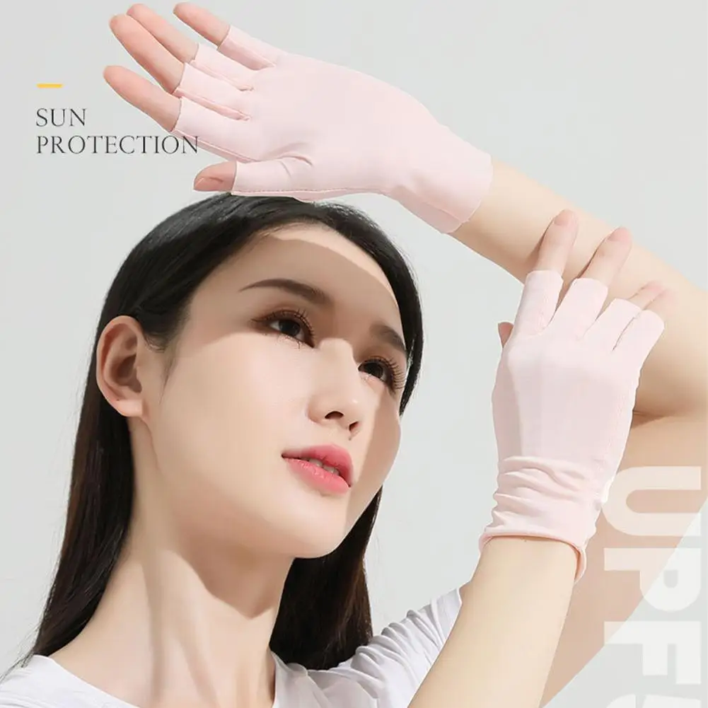 

Cool Summer Anti-UV Fingerless Gloves Semi-finger Driving Glove Ice Silk Half Fingers Gloves Sunscreen Breathable Thin Mittens