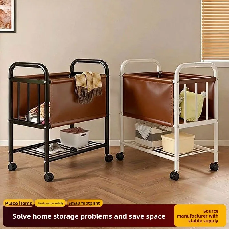 Retro Style Laundry Hamper Rolling Cart Wheels Two Tier Storage Lundery Basket Storage Baskets Storage Trolley Laundry Basket