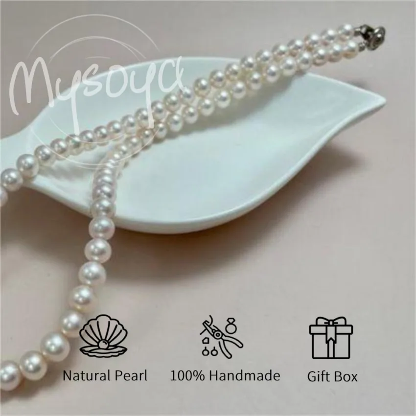 

MYSOYA 7-8mm Freshwater Pearl Strand Necklace Multiple Sizes With Gift Box Perfect Gift For Wedding Birthday Christmas New Year