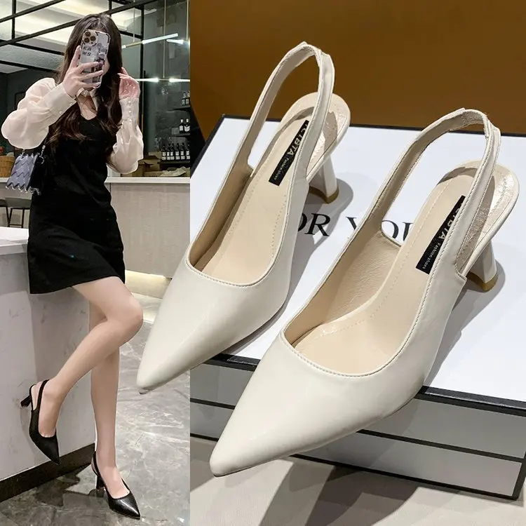 High heels, women's slim heels, toe caps, sandals, empty back, shallow mouth, single shoes, pointed shoes, women's shoes