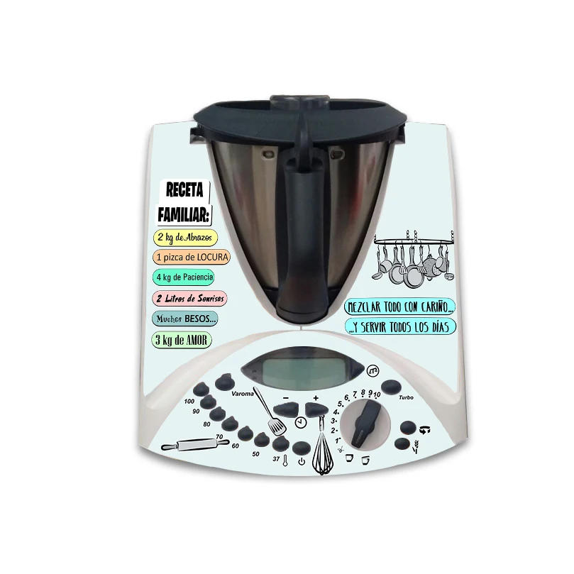 APCym - Vinilo Adhesivo en Brillo para Thermomix TM31 Modelo Receta Familiar. Tabla Deslizante 60x30cm OPCIONAL.