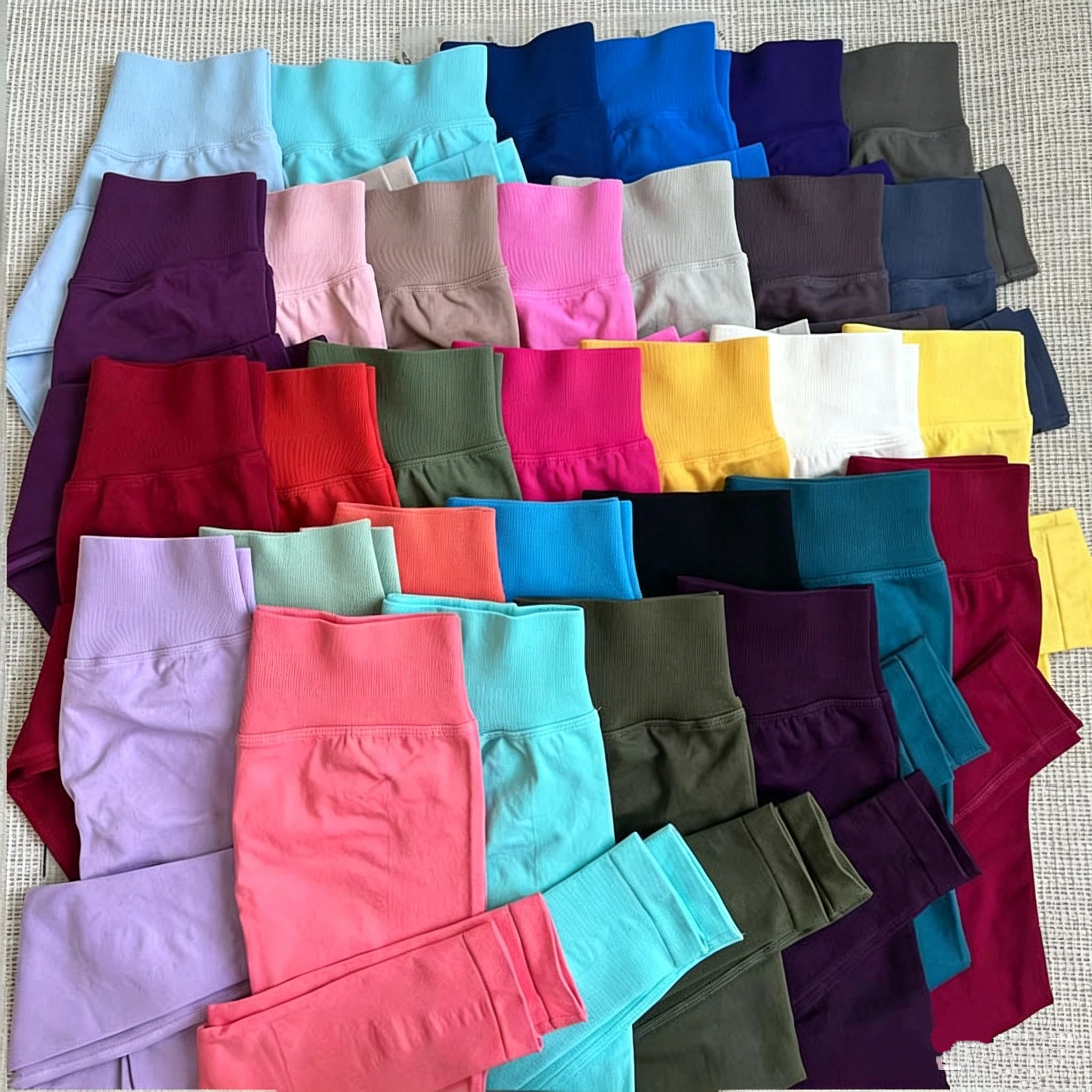 UETEEY Gym Leggings Women Seamless Yoga Pants High Waist Low Ribbed Band Fitness Leggings Fitness Sweat Wicking Workout Tights
