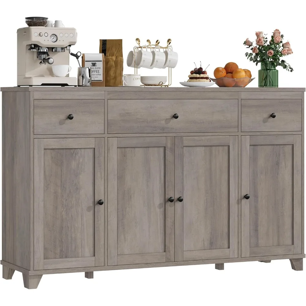 

55 large kitchen buffet cabinet with storage drawers, farmhouse side panel self-service dining table with doors and shelves