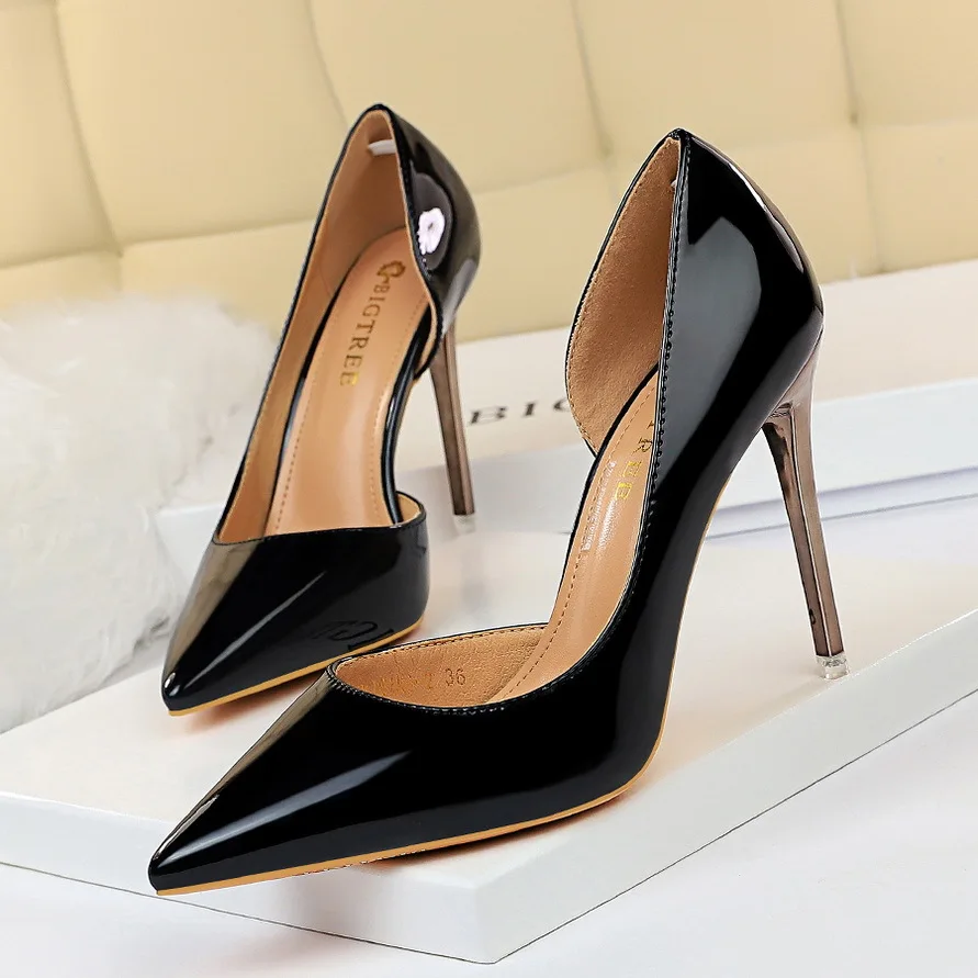 

Banquet Women Metallic Leather Pumps High Heels Lady Stiletto Low Heels Wedding Bridal Silver Gold Sparkly Quality Shoes 18188-2