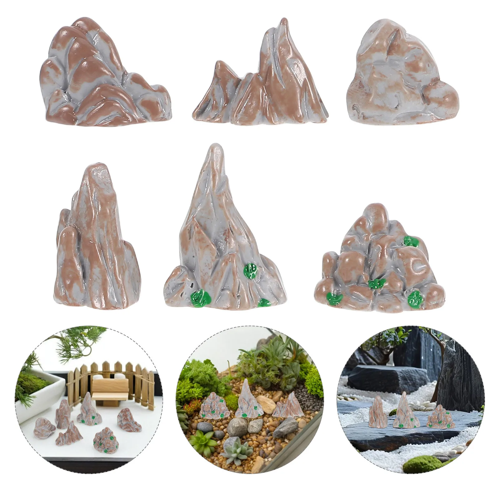 

6Pcs Micro Landscape Resin Miniatures Fake Mountain Ornaments for Aquarium Bonsai Gardening Home Garden Decoration Rockery