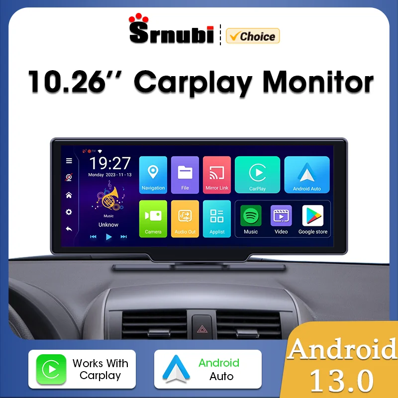 Srnubi 8 Core 10.26 inch Android 13 CarPlay&Android Auto Player Smart Screen Rear Camera 5G WiFi GPS 5.1 Bluetooth AUX FM