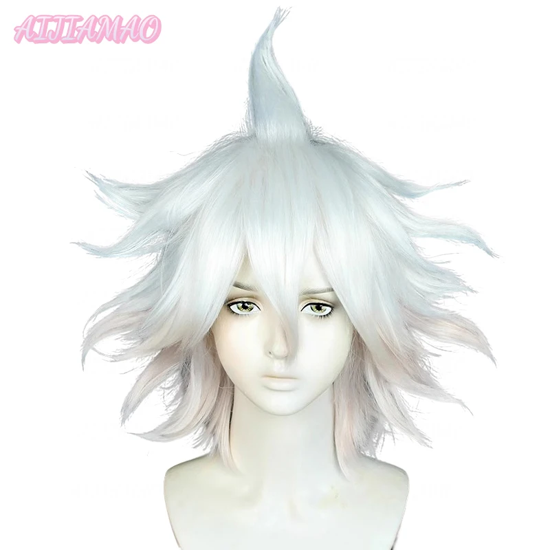 Anime Danganronpa 2 Nagito Komaeda Cosplay Wig Komaeda Nagito White Gradient Pink Heat Resistant Synthetic Hair Wigs + Wig Cap