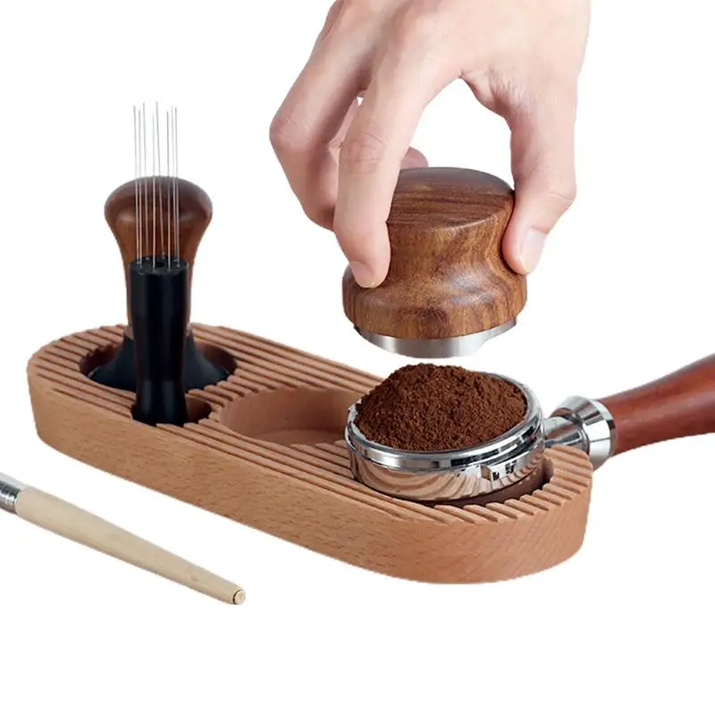 Wooden Coffee Tamper Holder Coffee Handle Cloth Powder Wooden Base Espresso Coffee Accessories Storage Bar Coffee Utensils
