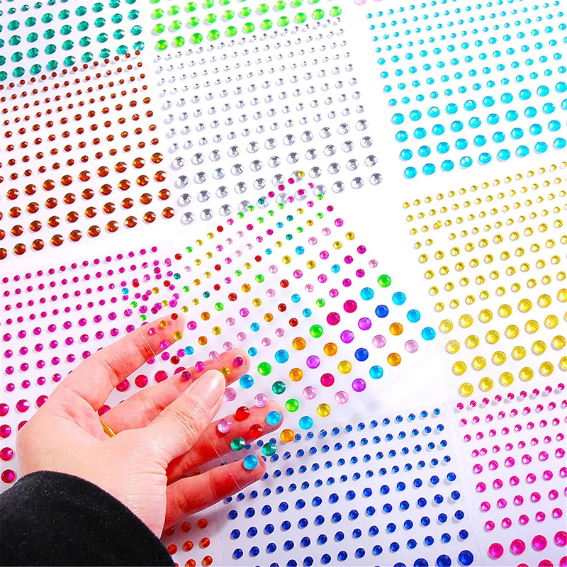 20 Sheets=3440Pcs Crystal Rhinestone Stickers DIY Embellishment Jewelry Colorful Gem Diamond for Face Nails Crafts Cards Decor