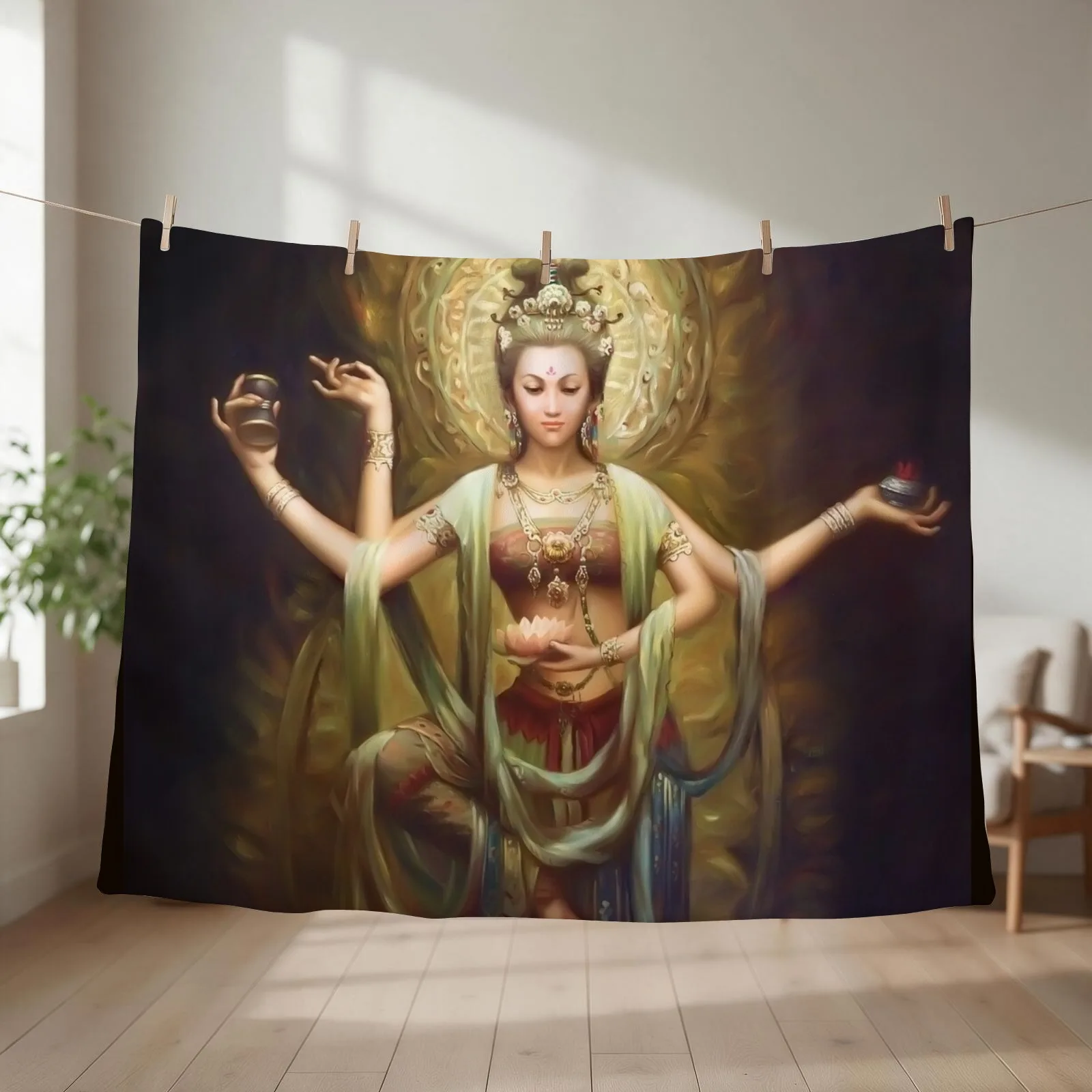 Quan Yin, The Mother and Goddess of Compassion Throw Blanket Bed Plush Heavy Sofa Quilt Blankets