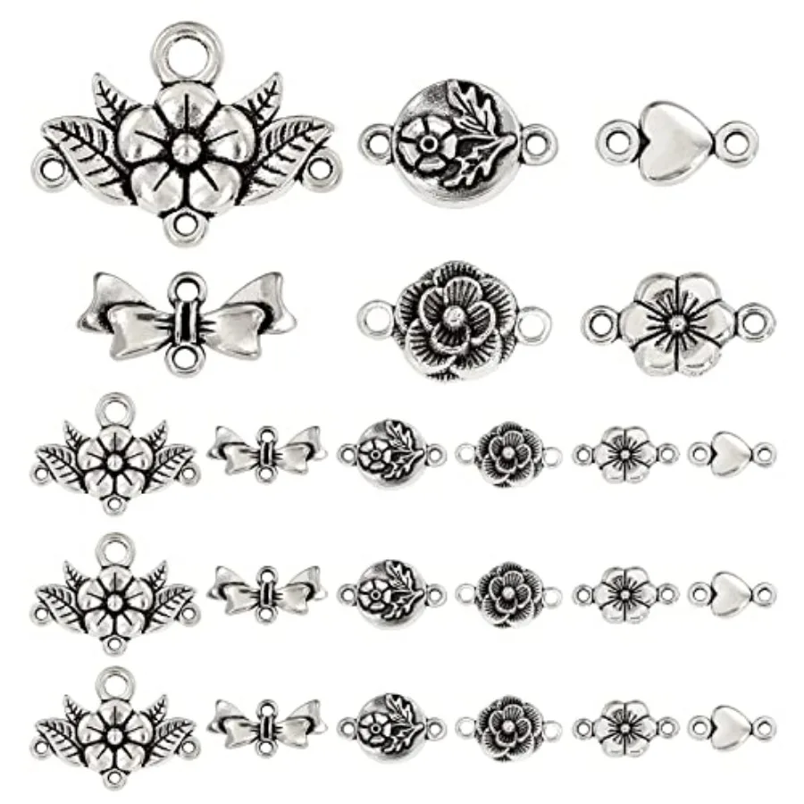 

60pcs 6 Style Chandelier Component Charm Links Tibetan Alloy Connector Charms Flower Connection Charm for Necklace Bracelet Dan