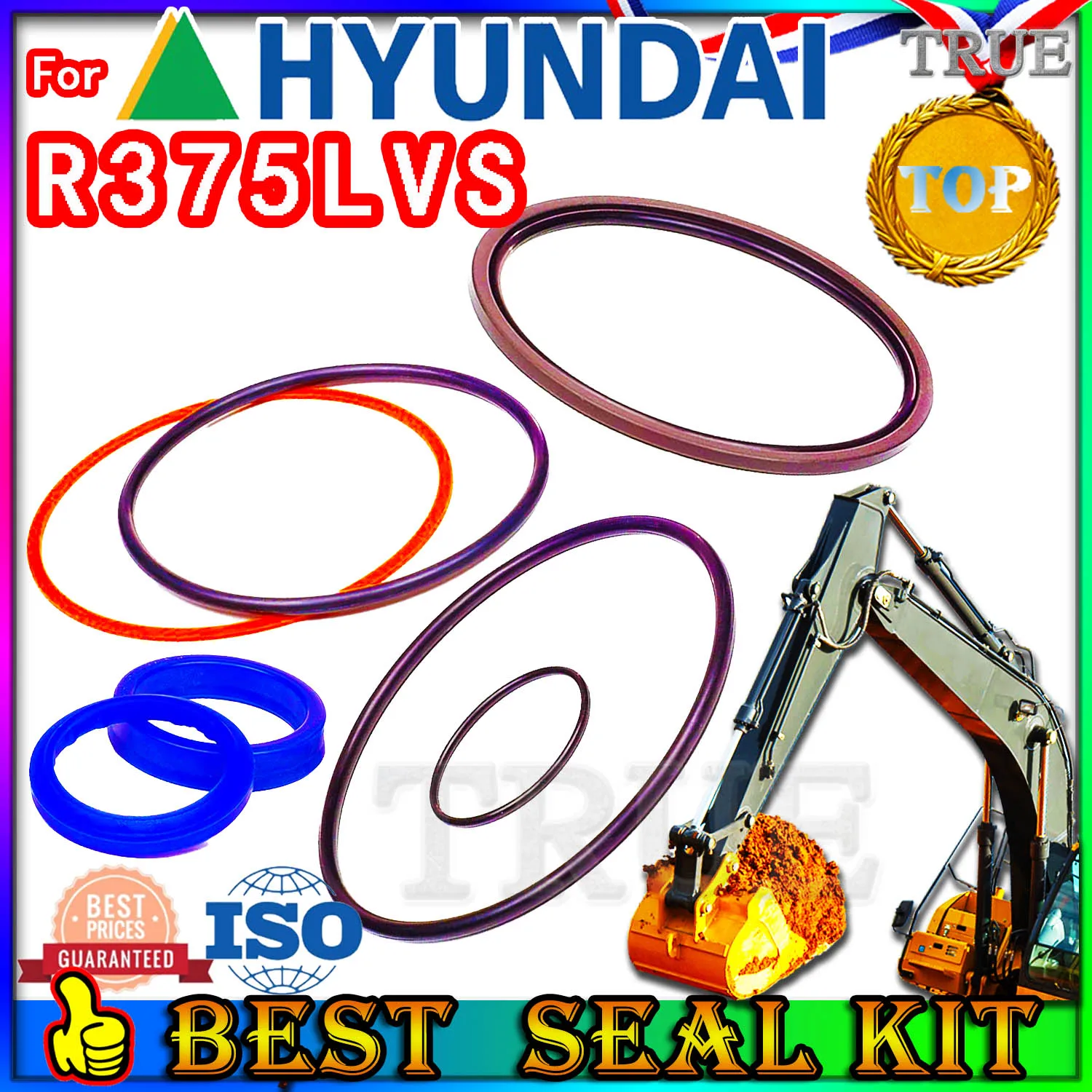 For Hyundai R375LVS Oil Seal Repair Kit Boom Arm Bucket Excavator Hydraulic Cylinder Nitrile NBR Nok Washer Skf Service Track