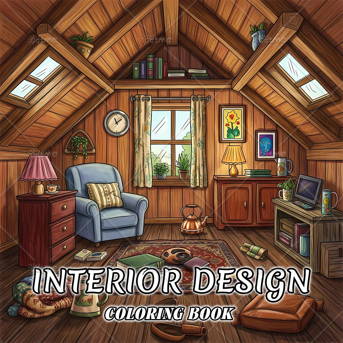 Interior Design Coloring Book for Adults Teens, Cozy Home Decor Room Patterns, Stress‑Relaxing Mindfulness Art Activity Book