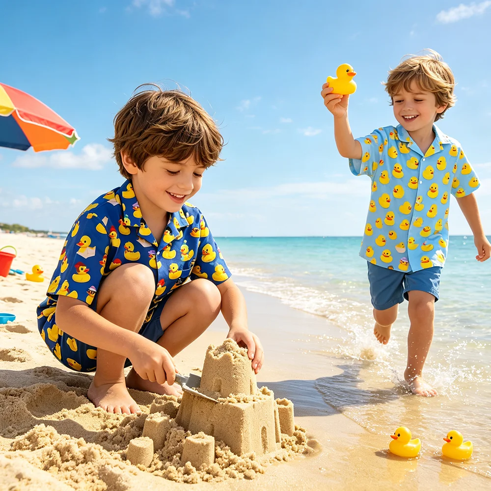 Children's Shirt Summer Hawaiian Shirt Button Shirt Animal Pattern Printed Duck Down 3D Printed Short Sleeve Printed Clothing