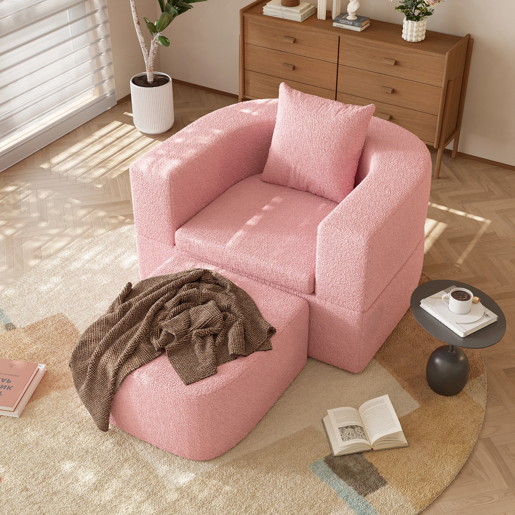 Simple single sofa bed living room bedroom household furniture folding sofa bed pink terry sofa