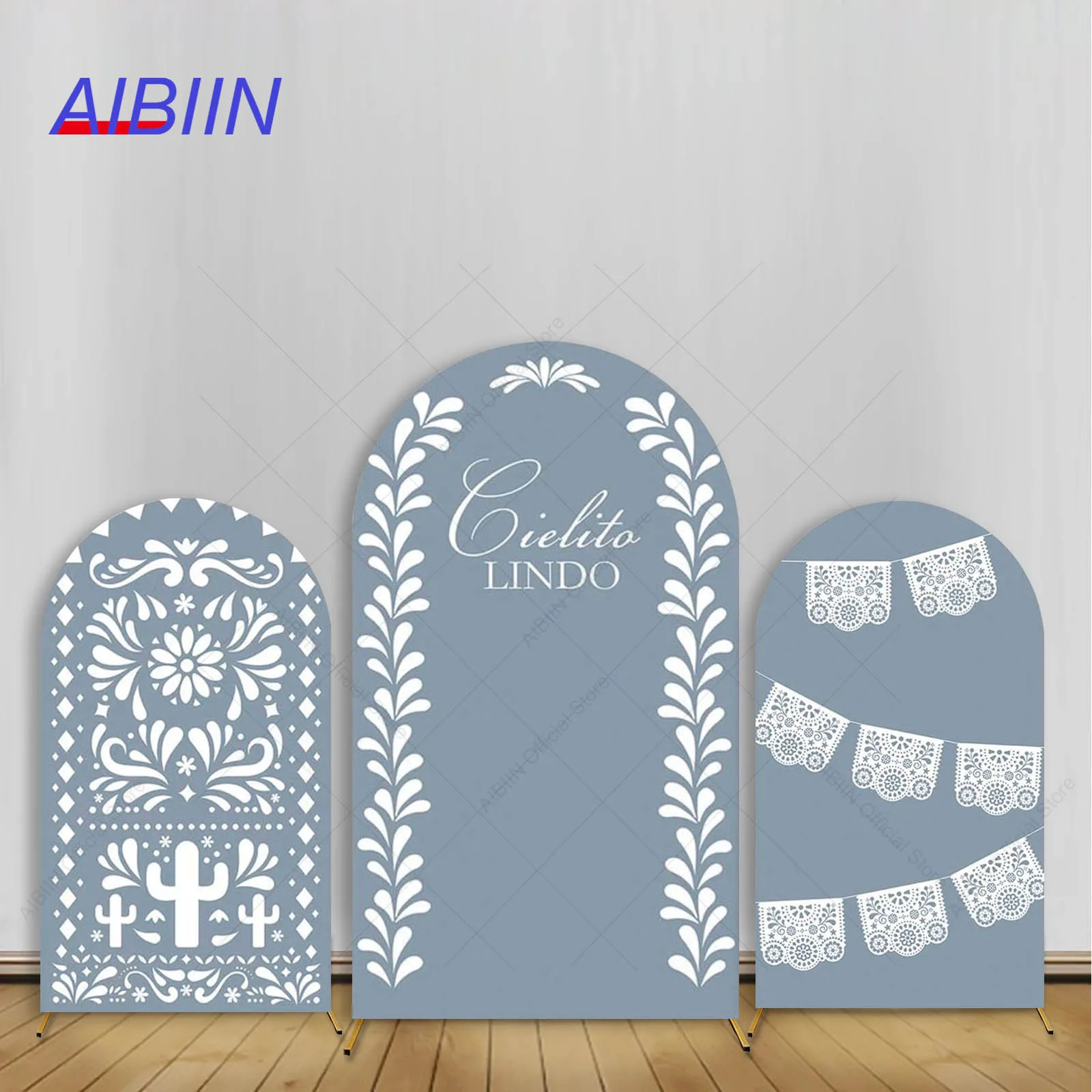 

Dusty Blue Cielito Lindo Arch Backdrop Cover Mexican Fiesta Talavera Flower Birthday Baby Shower Party Decor Cake Background