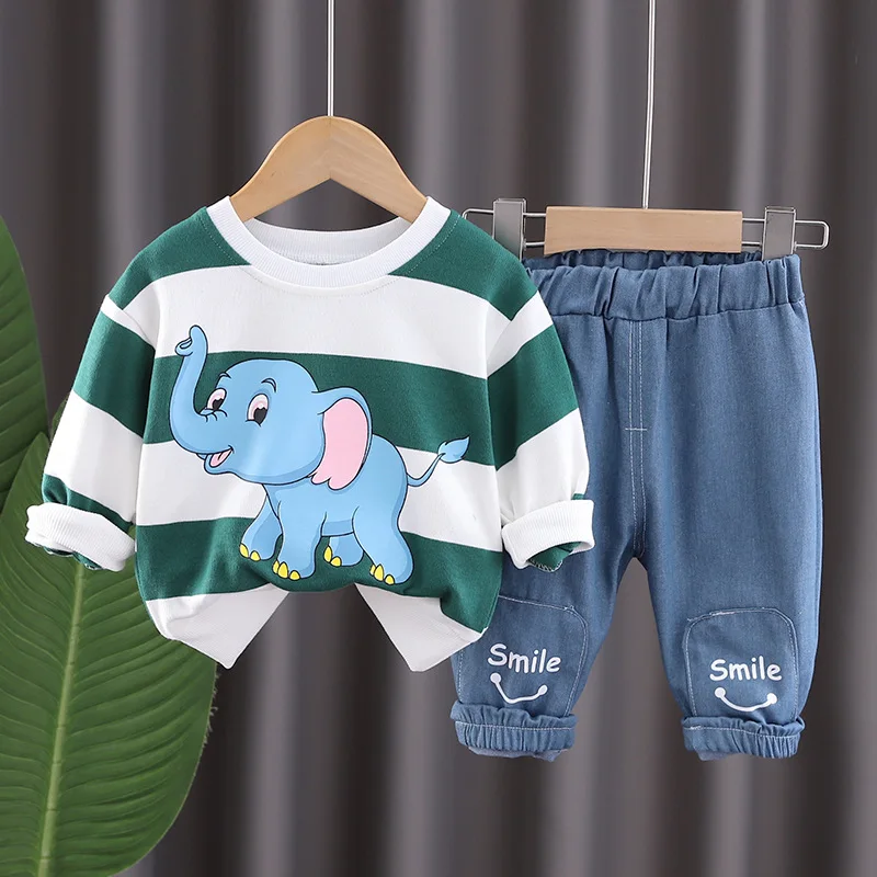 1 2 3 4 Years Infant Toddler Spring Autumn Outfits Long Sleeve Cartoon Striped Hoodies And Jeans Pants 2pcs Baby Boys Clothes