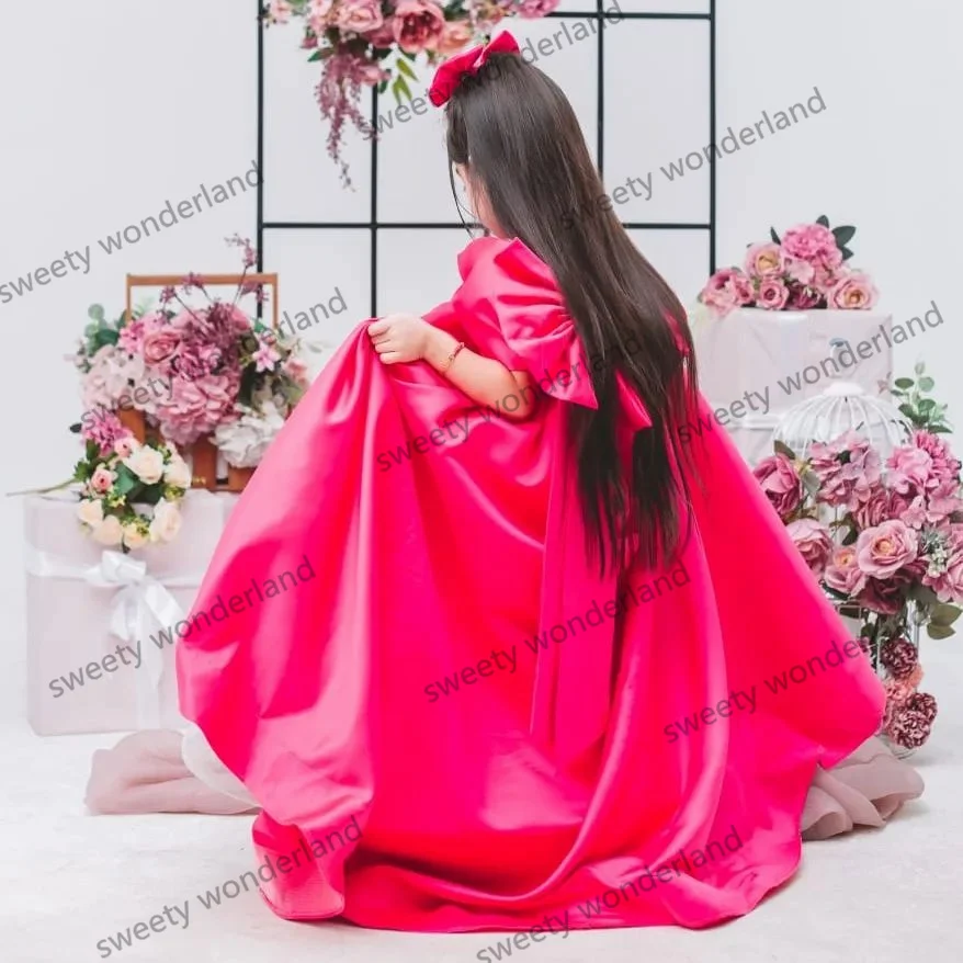 Satin Flower Girls Dresses 2025 Customized Off the Shoulder Vestido De Novia Kids Long Birthday Party Dress