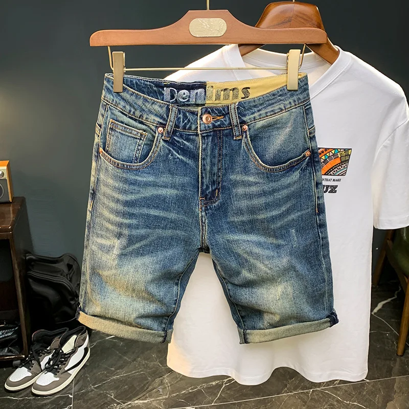 Summer Denim Shorts Men's Retro Classic Simple Pants Stretch Slim Fit NostalgicinsAdvanced Casual Cropped Pants