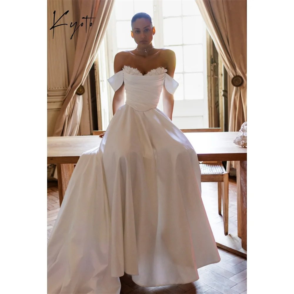 Kyoto personnalisé blanc épaules dénudées robe de mariée à lacets dos sans manches vestidos de noiva élégant a-ligne robe de soirée 2025