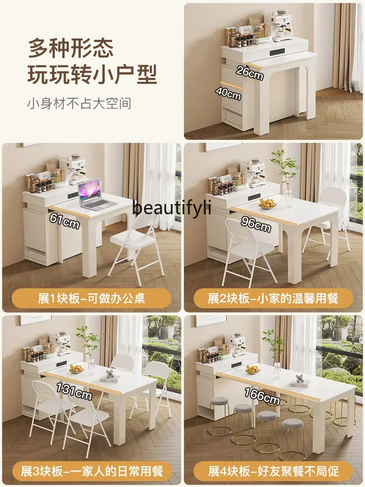 Dining Table Retractable Island Table One Cream Style Folding Stone Plate Dining Table Light Luxury Rectangular