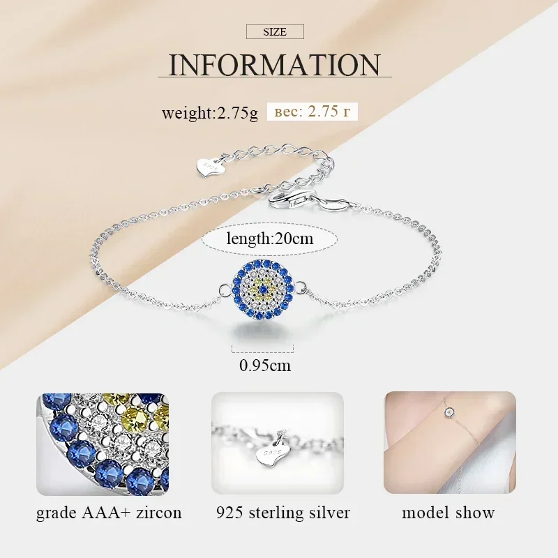 KALETINE Lucky 925 Sterling Silver Bracelets For Women Blue CZ Evil Eye Bracelet Turkey Fine Jewelry Mini Gift for Girl